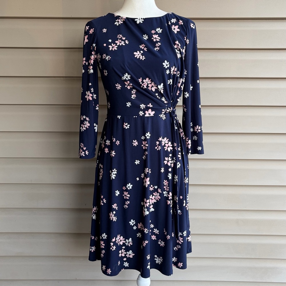 •Chaps• Floral Print Side Tie Dress - Size Small